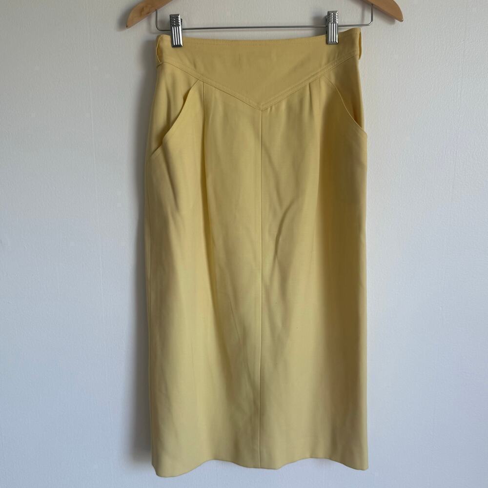 Karl Lagerfeld Made in Italy Butter Yellow Wool Pencil Skirt VTG Designer Sz 40